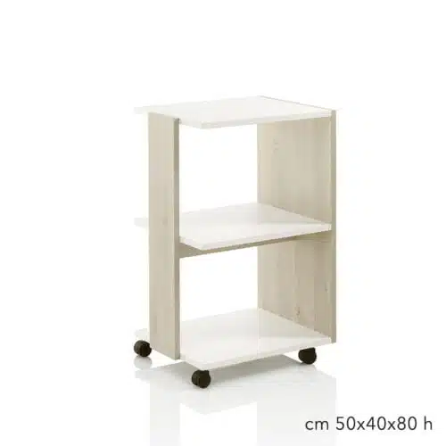 Carrello trolley con ruote Larice naturale e laminato bianco per centro estetico spa benessere