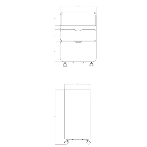 dimensioni marrone Carrello bianco cassetti compensato bianco. Dotato di 2 cassetti